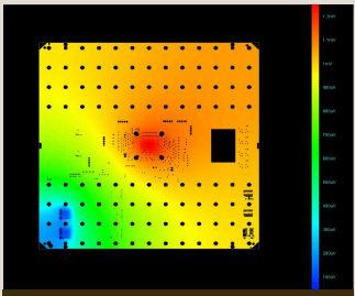 IR Drop heatmap simulation showing power distribution across a PCB